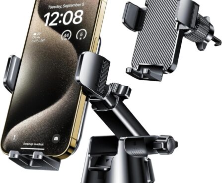 Qifutan Dash Mounted Holders Phone Holders for Your Car Phone Mount for Car Windshield Dashboard Air Vent Universal Desk Mounts Hands Free Automobile Cell Phone Holder Fit for iPhone Smartphone