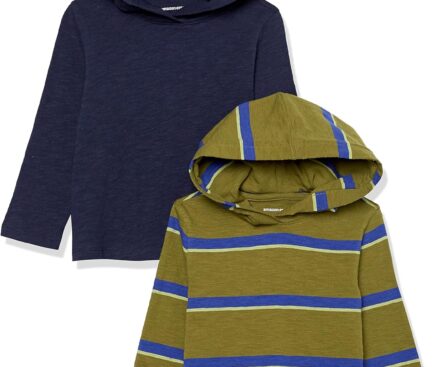 Amazon Essentials Boys and Toddlers’ Lightweight Long-Sleeve Hooded T-Shirt, Pack of 2