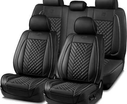 Skechers MAX Cushioning Car Seat Covers,Memory Foam Piping Leather Seat Covers,Waterproof Car Seat Protector Full Set,Car Seat Cushion Airbag Universal Fit for Most Cars,Vans,Trucks,SUV,Grey