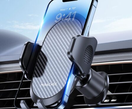 Miracase Phone Holders for Your Car with Metal Hook Clip, Air Vent Cell Phone Stand Car Mount, Universal Automobile Cradle for Garmin GPS Fit iPhone Android and All Smartphones, Dark Black