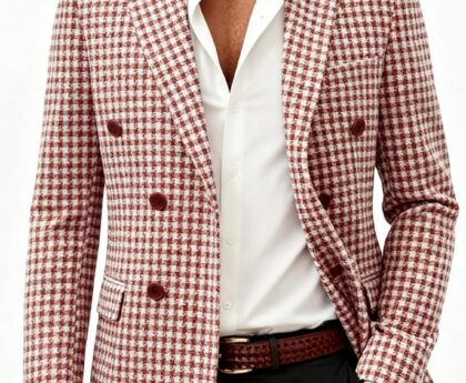 Men’s Suit Jacket, Houndstooth Slim fit Fashionable Casual Jacket, Lapel Double Breasted Suit Party Tuxedo Coat