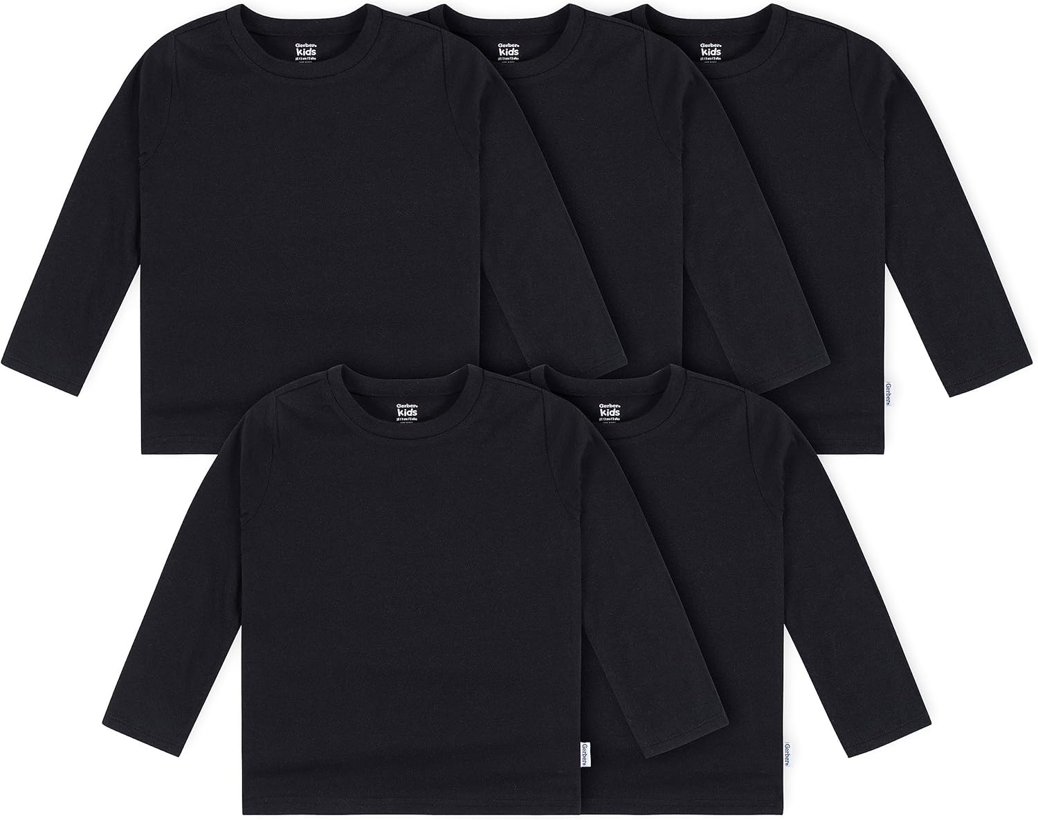 Gerber Unisex-Baby Toddler 5-Pack Solid Long Sleeve T-Shirts Jersey 160 GSM