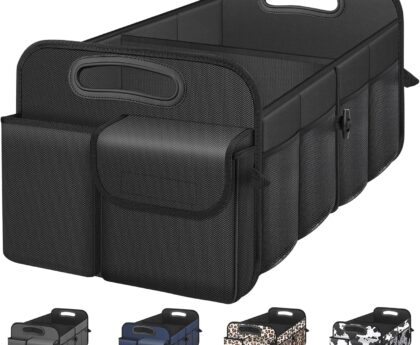 Femuar Car Trunk Organizer with Large Capacity Waterproof Car Accessories for Women & Men, Collapsible Trunk Organizer for Suv/Jeep/Sedan (Black, Standard)