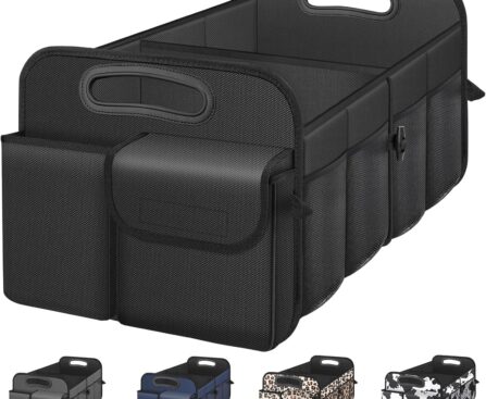 Femuar Car Trunk Organizer with Large Capacity Waterproof Car Accessories for Women & Men, Collapsible Trunk Organizer for Suv/Jeep/Sedan (Black, Standard)