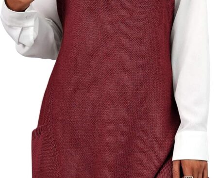 Zeagoo Womens Sweater Vest Dress Pattern Knitted Pullovers Sweaters V Neck Tank Sweater Dress with Pockets