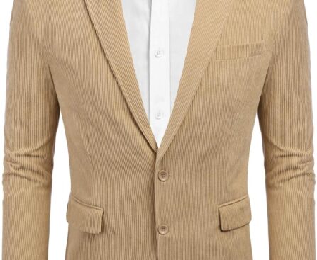 COOFANDY Men Corduroy Sport Coat Casual Blazer Two Button Blazers Jacket, Khaki, XL