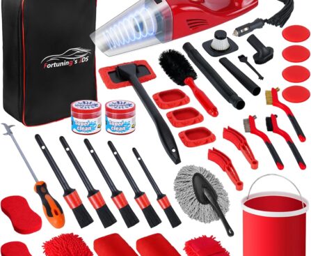 37PCS Car Detailing Kit Interior Cleaner, Auto Detailing Kit, Car Vacuum Car Interior Detailing Kit, Car Wash Kit with Bucket Detailing Brush Set Car Accessories for Motorcycle, Cars, Bikes, Wheels