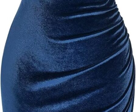 ZAFUL Womens Sleeveless Velvet Cocktail Dresses Cowl Neck Party Midi Wedding Guest Dress Ruched Slit Bodycon Dress