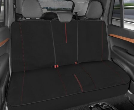Motor Trend SpillGuard Waterproof Rear Bench Car Seat Cover, Red Stitching – Split Bench Rear Seat Protector with Neoprene Padding, Back Seat Cover for Kids & Dogs, Car Interior Covers