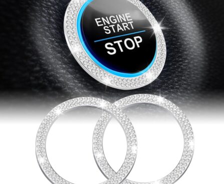 LivTee 2 PCS Crystal Double Rhinestone Car Engine Start Stop Decoration Ring, Bling Car Interior Accessories for Women, Push to Start Button Cover Sticker, Automotive Decals, White