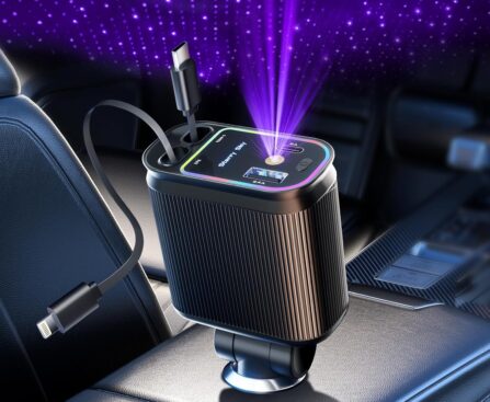 Retractable Car Charger with Starlight, 66W Starlight in Car roof 4 in 1 Retractable Car Phone Charger Adapter, Fast Charging USB C Cable, Compatible with iPhone 17/16/15/14/13/12