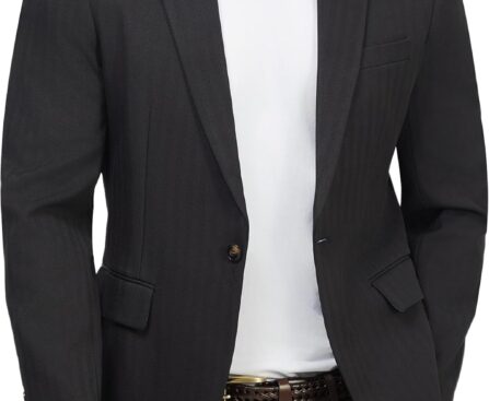 WULFUL Men’s Herringbone Blazer Jacket Lightweight Casual Sport Coat One Button Suit Jackets