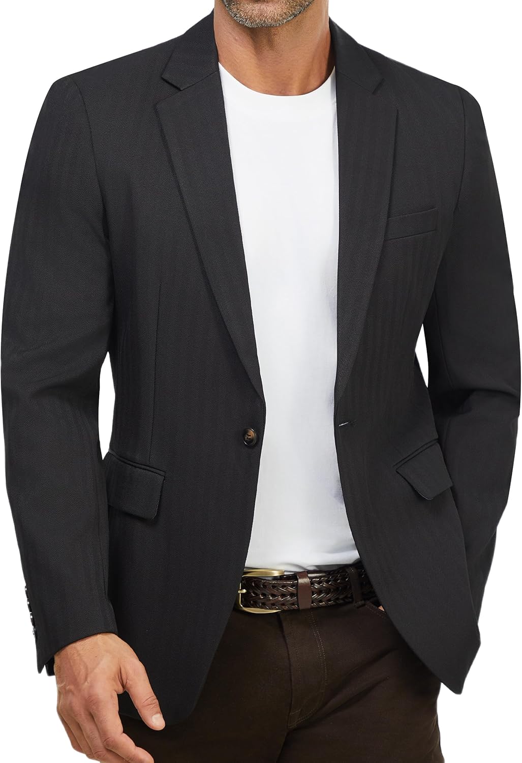 WULFUL Men’s Herringbone Blazer Jacket Lightweight Casual Sport Coat One Button Suit Jackets