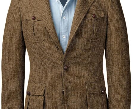 Men Tweed Blazer Herringbone Sport Jackets Wool Blend Casual Single Breasted Slim Vintage British Norfolk Jacket