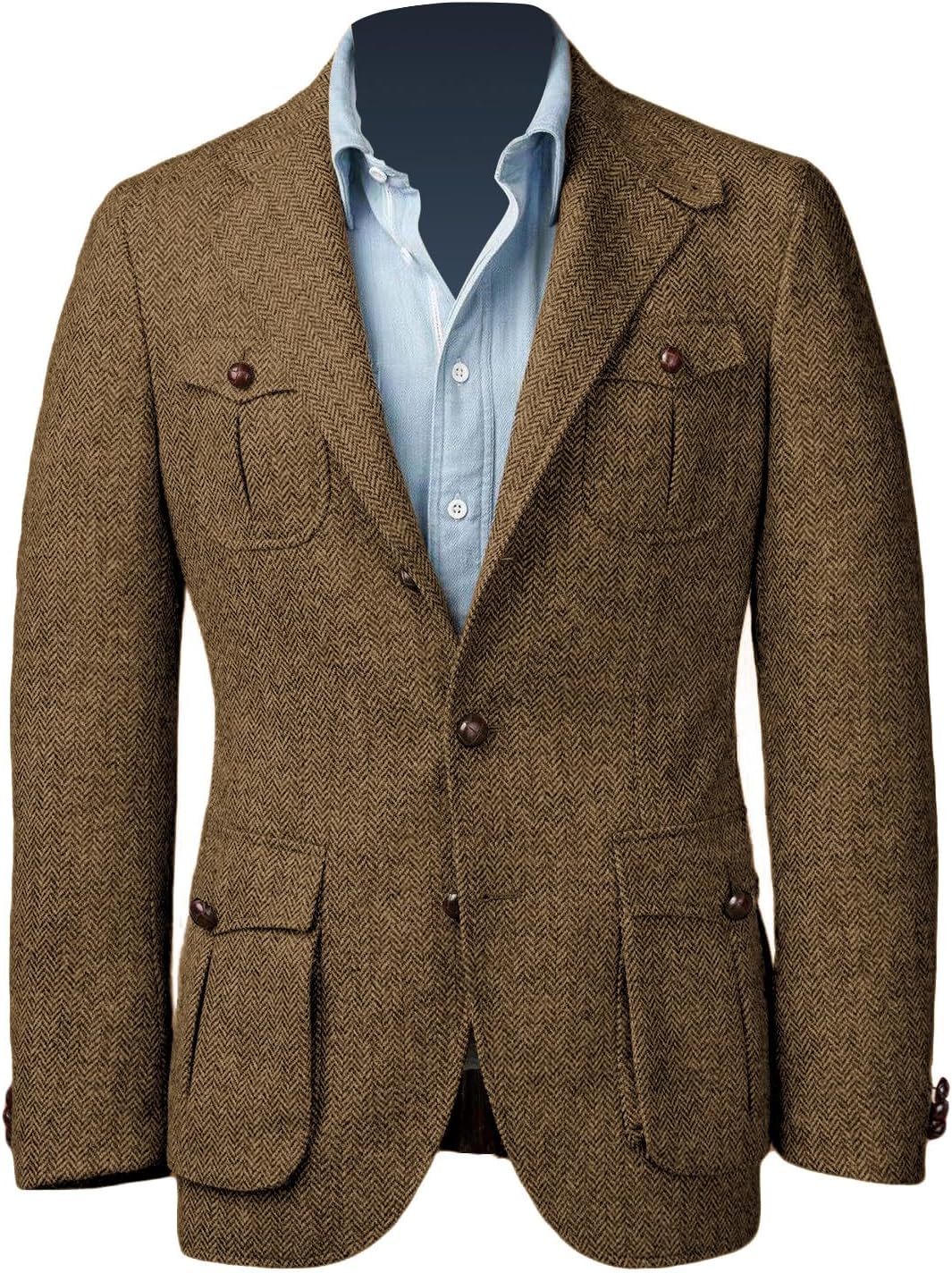 Men Tweed Blazer Herringbone Sport Jackets Wool Blend Casual Single Breasted Slim Vintage British Norfolk Jacket