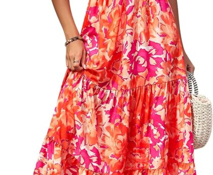 PRETTYGARDEN Women’s Summer Floral One Shoulder Maxi Dress Knot Ruffle Boho Beach Vacation Wedding Guest Long Dresses