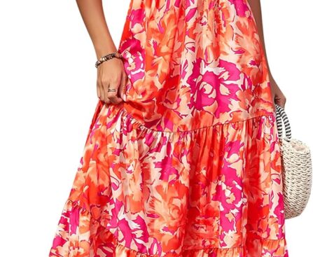 PRETTYGARDEN Women’s Summer Floral One Shoulder Maxi Dress Knot Ruffle Boho Beach Vacation Wedding Guest Long Dresses