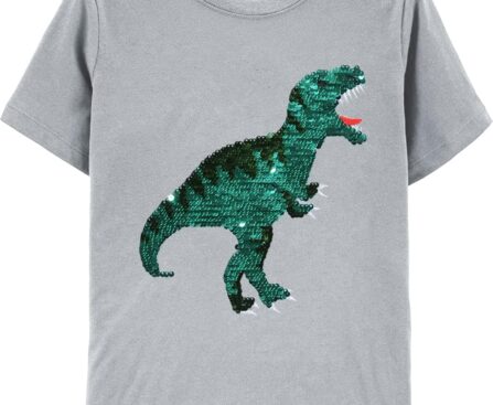 Toddler Boys Flip Sequin Tee Dinosaur Shirt Cotton Short Sleeve T-Shirts Truck Tops