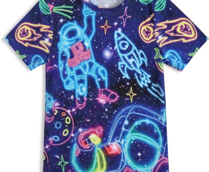 Boys Girls T-Shirts 3D Graphic Shirts Kids Neon Novelty Youth Short Sleeve Glow Tees Animal Print Tees
