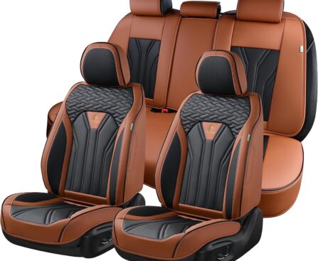 FLORICH Leather Seat Covers, Seat Covers Full Set, Car Seat Protectors 5 Seats,Automotive Seat Covers Fit for Most Cars Trucks-Brown&Black