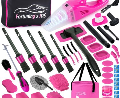 47PCS Car Detailing Kit Interior Cleaner, Car Cleaning Supplies with High Power Car Vacuum Cleaner,Auto Detailing Kit,Car Wash Kit with Bucket Detailing Brush Set,Pink Car Accessories for Women