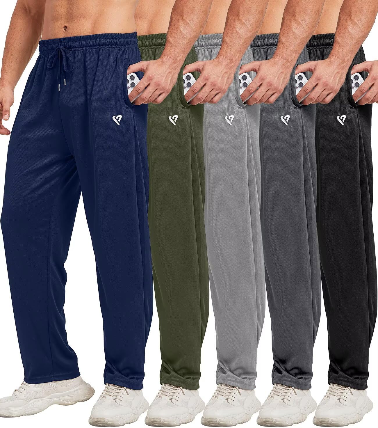 5 Pack Mens Sweatpants Open Bottom Joggers for Men with Zip Pockets Loose Fit Mesh Athletic Pants for Running,Casual