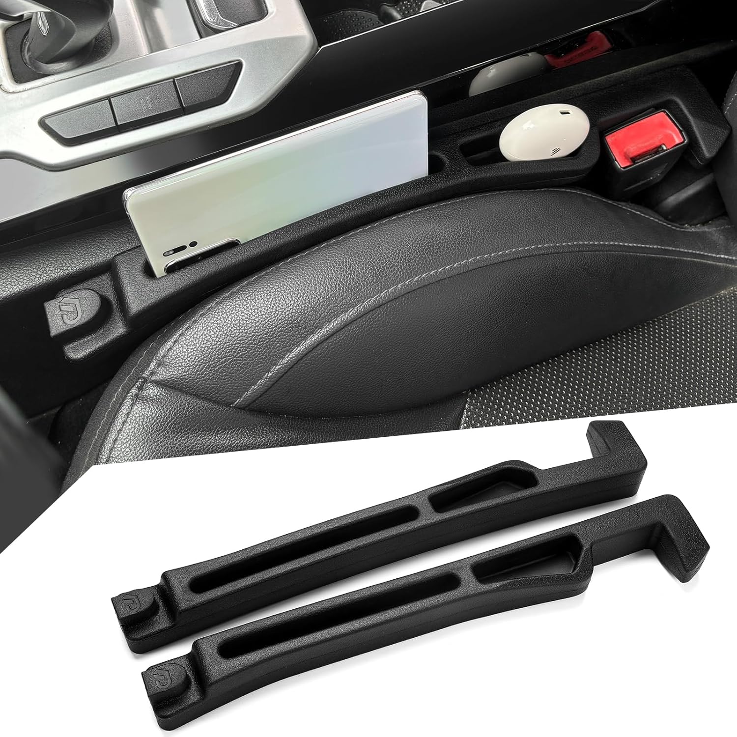 Car Seat Gap Filler – Seat Side Gap Filler with Organizer & Hook Prevent Items from Falling Universal Fit Car SUV Truck, Pack of 2 Black