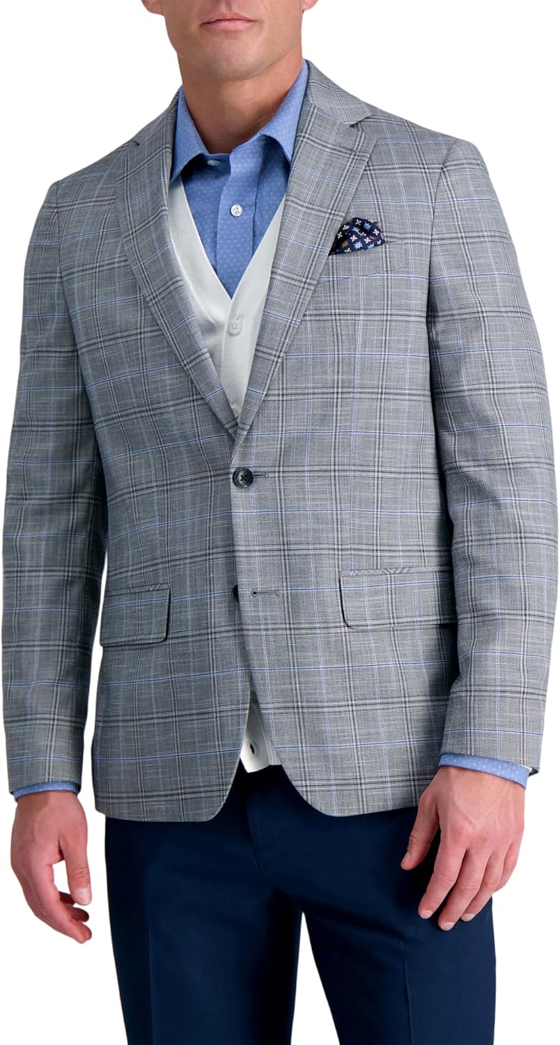Haggar Mens Slim Fit Plaid Pattern Sport Coat Blazer