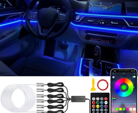 Car LED Lights, Interior Car Lights with Wireless APP/RF Remote/Button Control, Car Ambient Lighting Kit with 315″ Integrated Molding Fiber Optic RGB Sync to Music (6 in 1-USB)