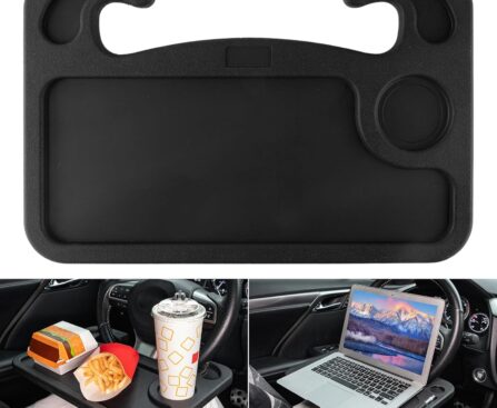 JUSTTOP Car Steering Wheel Desk for Laptop,Multipurpose Travel Car Accessories, Car Seat Stand Trays for Eating, Steering Wheel Under Table Console(Black)