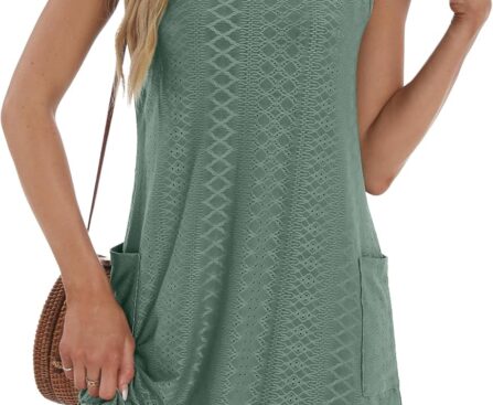 Coverup Summer Dresses for Women 2025 Eyelet Casual Loose Sleeveless Sundresses Tank Dresses with Pockets