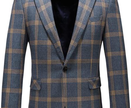 Mens Plaid Blazer Sports Coat Casual Slim Fit Checkered Blazer for Men Wedding