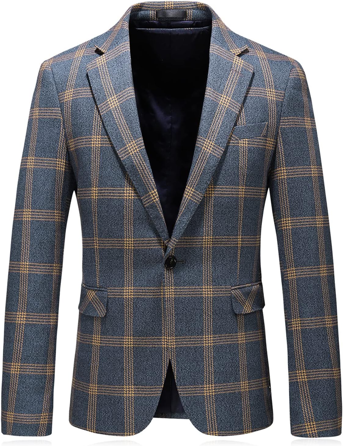 Mens Plaid Blazer Sports Coat Casual Slim Fit Checkered Blazer for Men Wedding