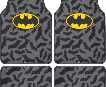 BDK Warner Bros DC Comics Batman Unique Full Print Floor Mats Car Accessories – Universal Fit, 4pc Set, Carpet, Front 26″ x 16.5″, Rear 14″ x 16.5″, No-Slip Grip for Car Truck Van SUV