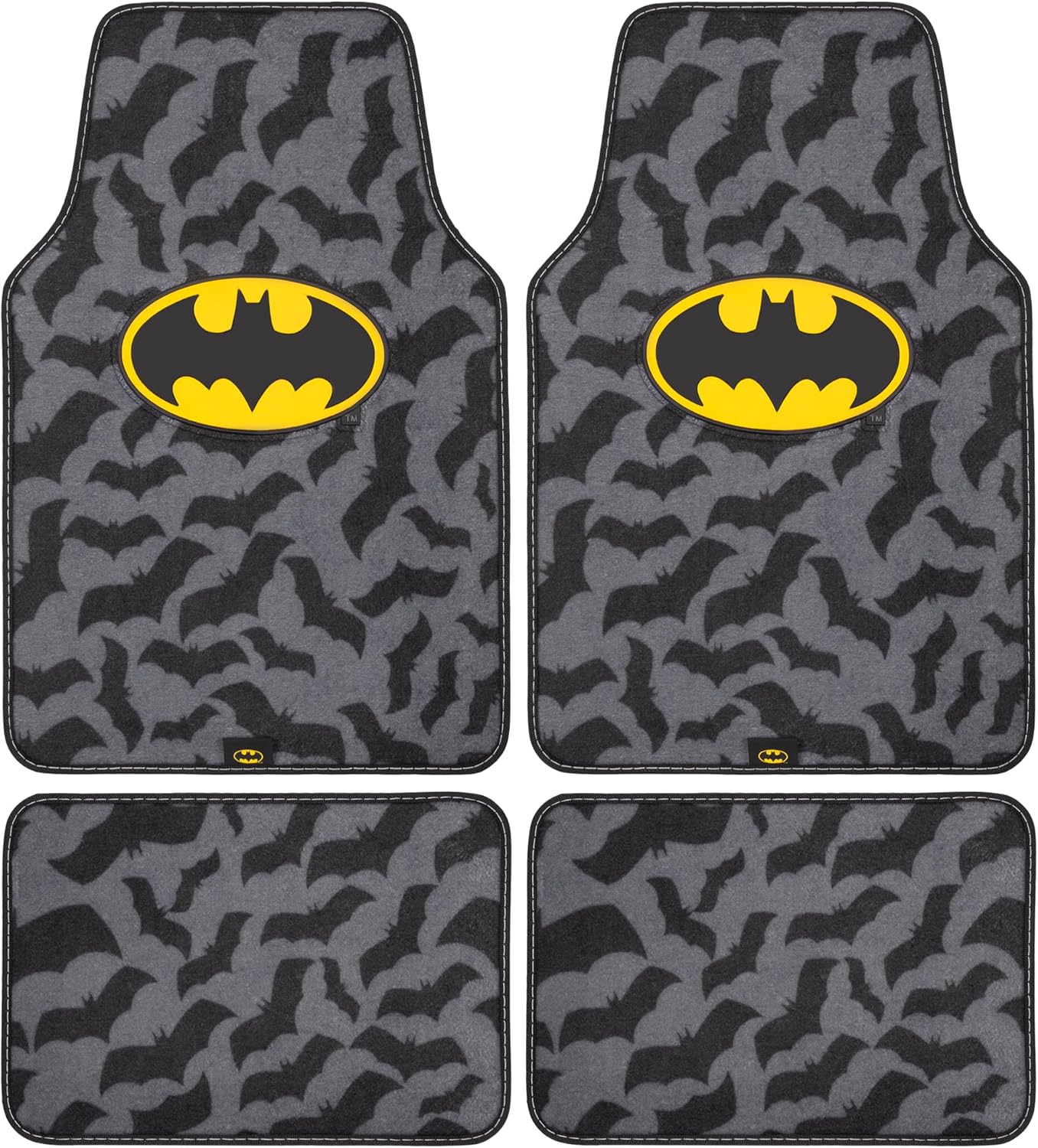 BDK Warner Bros DC Comics Batman Unique Full Print Floor Mats Car Accessories – Universal Fit, 4pc Set, Carpet, Front 26″ x 16.5″, Rear 14″ x 16.5″, No-Slip Grip for Car Truck Van SUV