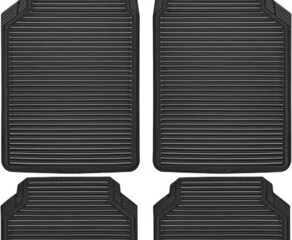 CAR PASS Rubber Floor Mats, All Weather Full Set 4-Piece, Waterproof Automotive Mats Trim to Fit Most Cars Sedans SUVs Vans, Heavy Duty Anti-Slip Easy Clean, All Black