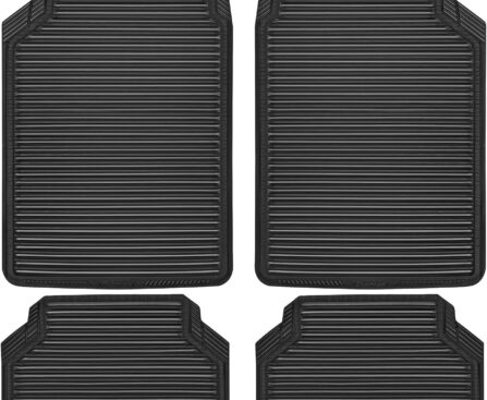 CAR PASS Rubber Floor Mats, All Weather Full Set 4-Piece, Waterproof Automotive Mats Trim to Fit Most Cars Sedans SUVs Vans, Heavy Duty Anti-Slip Easy Clean, All Black