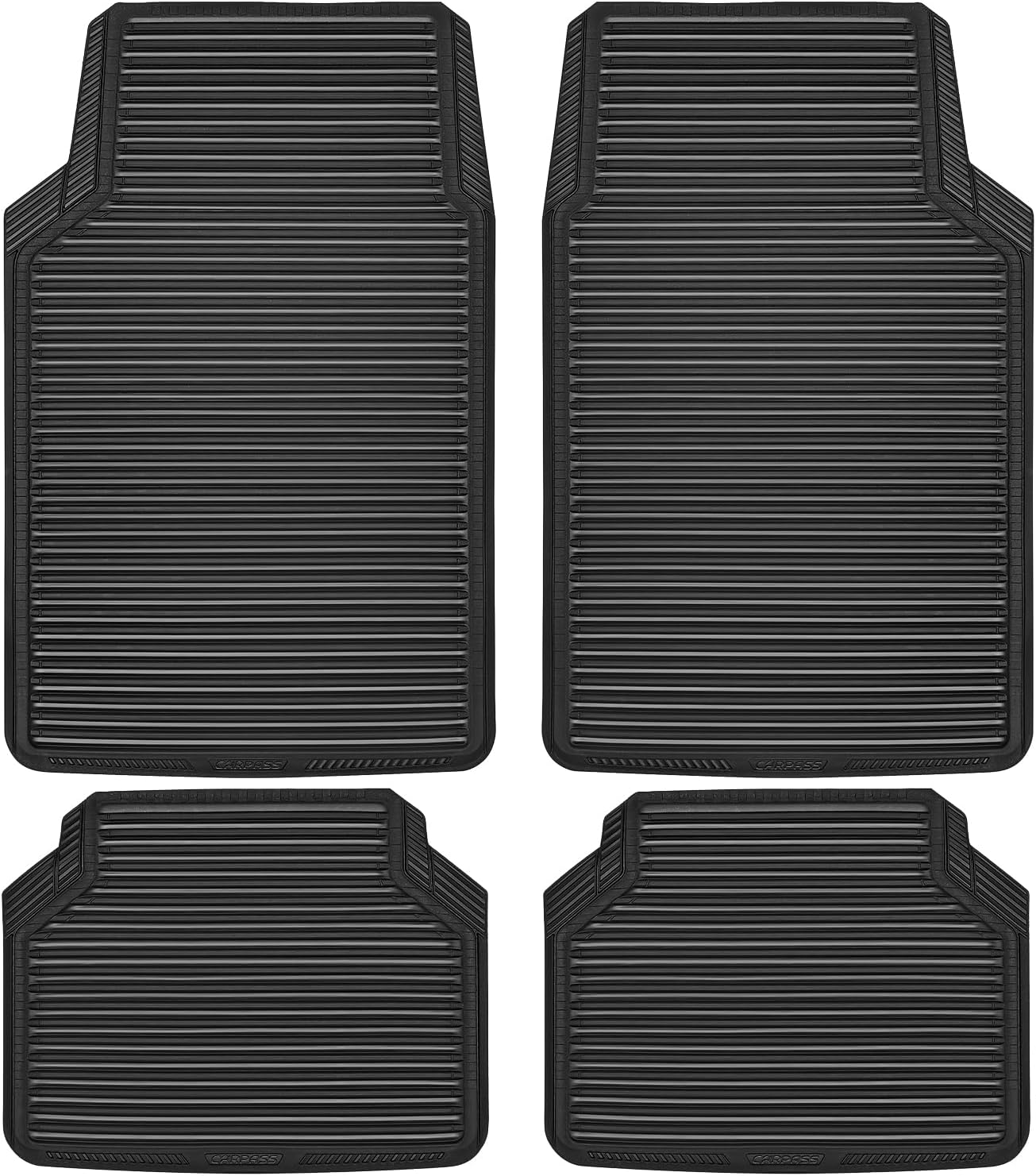CAR PASS Rubber Floor Mats, All Weather Full Set 4-Piece, Waterproof Automotive Mats Trim to Fit Most Cars Sedans SUVs Vans, Heavy Duty Anti-Slip Easy Clean, All Black