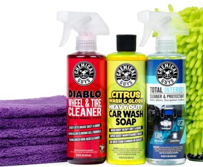 Chemical Guys Clean and Shine Car Wash Starter Kit – 7-Piece Set with 3 x 16 oz Car Detailing Chemicals, Safe for Cars, Trucks, SUVs, Motorcycles, Jeeps, RVs, and More
