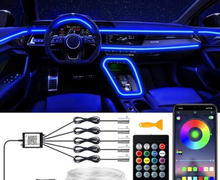 Interior Car Lights, 5 in 1 RGB Ambient Lighting Kits with Wireless APP and Remote Control, 16 Million Colors Interior Car LED Strip Lights with 236 inches Fiber Optic, Sync to Music