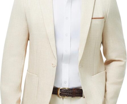 WULFUL Men’s Sport Coats Blazers Linen Cotton Blazer Regular Fit One Button Suit Jacket with 2 Pockets