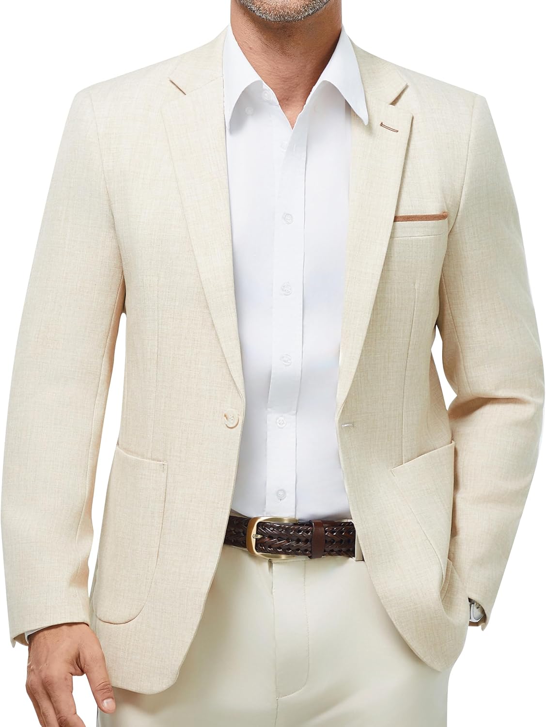 WULFUL Men’s Sport Coats Blazers Linen Cotton Blazer Regular Fit One Button Suit Jacket with 2 Pockets