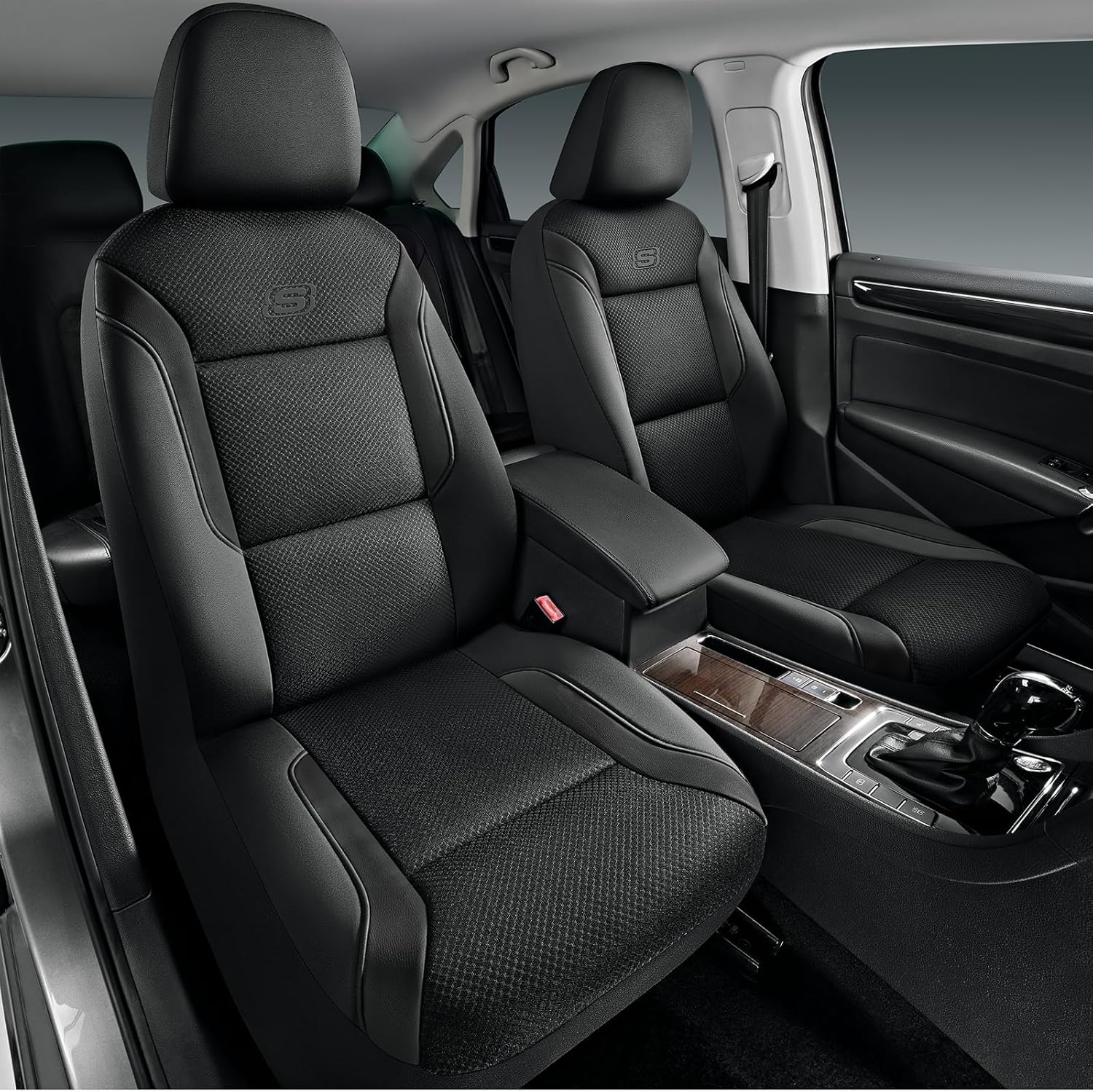 Skechers Men’s Memory Foam Seat Covers, Air Cool Mesh Thick Car Seat Covers, Car Seat Covers Front Seats Airbag Compatible, Universal Automotive Comfort for Most Cars, Vans, Trucks, SUV,Black