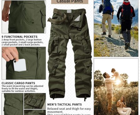 Men’s Cargo Pants, Casual Outdoor Camo Pants, Relaxed Fit Work Pants with Multi Pockets