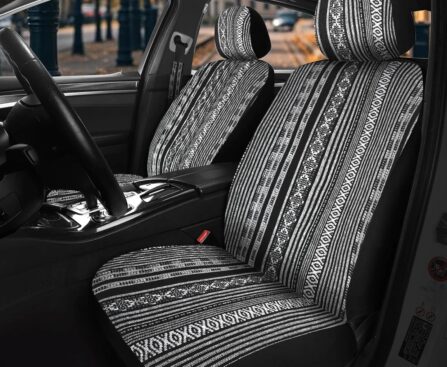 Nilight Car Seat Covers 2PCS Black Stripes Baja Saddle Blanket with Shoulder Pads Breathable Washable Striped Woven Airbag Compatible Universal for Cars SUV Truck Front Seat