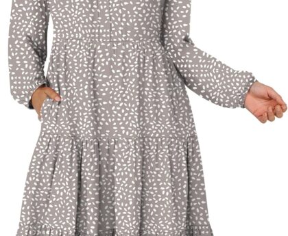 ANRABESS Long Sleeve Midi Dresses for Women V Neck 2025 Fall Fashion Casual Loose Fit Flowy Swing Tiered Vacation Boho Dress