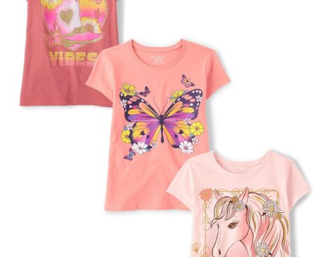 The Children’s Place Girls Unicorns,Butterfly Short Sleeve Graphic T-Shirts,3 Pack