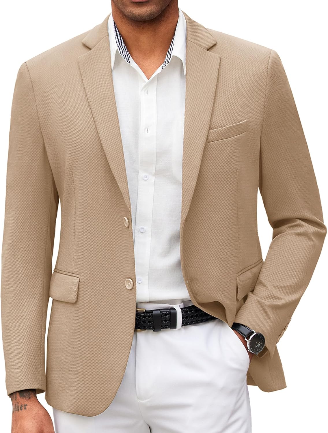 COOFANDY Mens Casual Blazer Slim Fit Suit Jacket Lightweight Knit Sport Coat Two Button Blazer Jacket