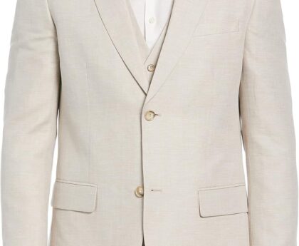 Perry Ellis Mens Linen-Blend Suit Jacket, Breathable Single Breasted Blazer, Regular Fit, with Chest Pocket (Sizes 36-54)