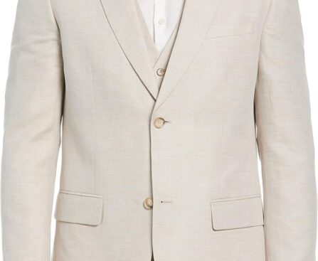 Perry Ellis Mens Linen-Blend Suit Jacket, Breathable Single Breasted Blazer, Regular Fit, with Chest Pocket (Sizes 36-54)